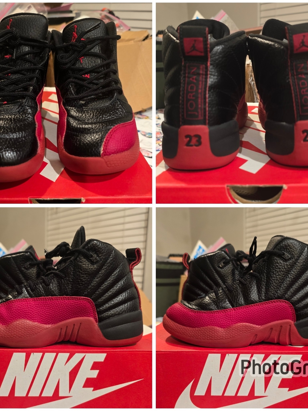 Youth Jordan 12 (Flu Games)  Shoes, Size 1.5Y, Excellent Used Condition